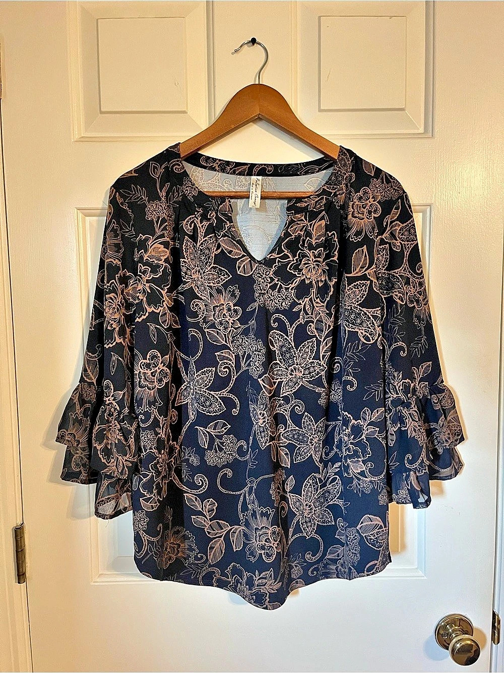 PerSeption Concept Floral Blouse in Blue & Brown Size XL Like New